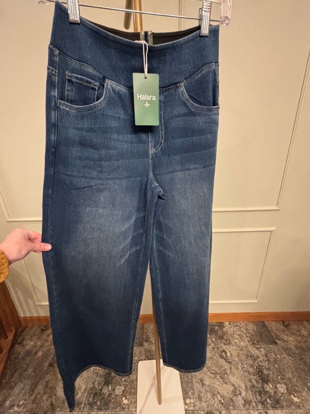 Halara Viral Stretch Denim Wide Leg Dark Blue High-Waist Jeans MSRP $63 NWT SM